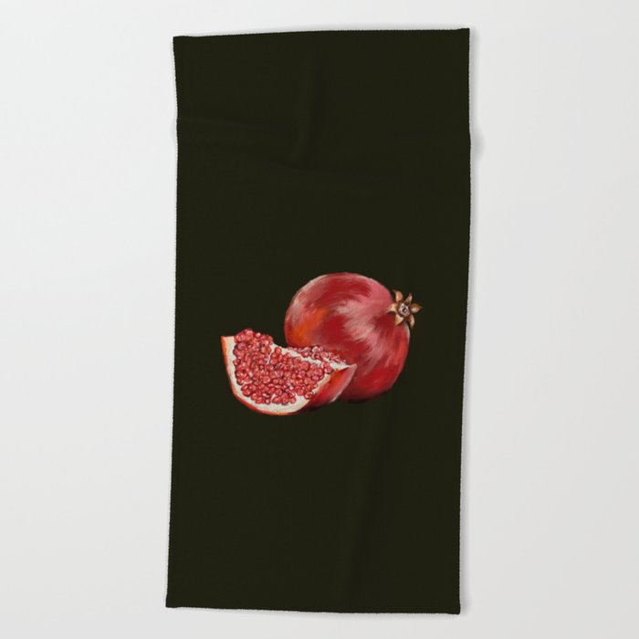 Pomegranate On Black Beach Towel