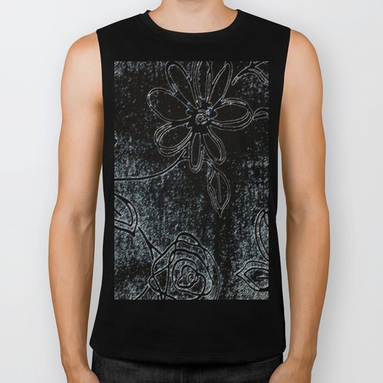 Black grey abstract flowers vintage velvet look design Biker Tank