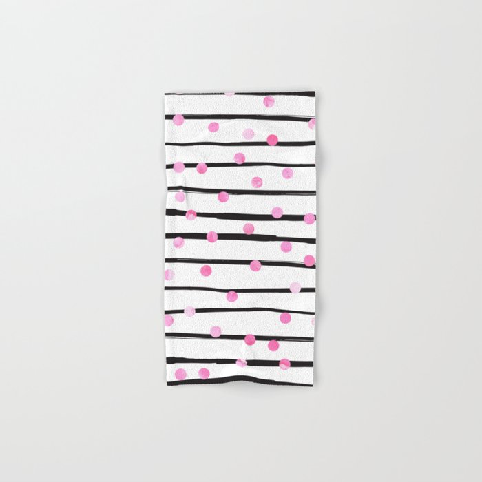 Blush pink black watercolor modern stripes polka dots Hand & Bath Towel