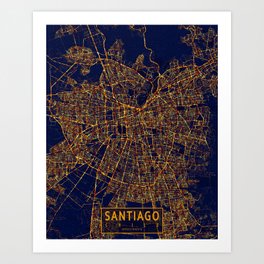 Santiago, Chile Map  - City At Night Art Print | Street, Santiagomap, Santiagocity, Chilean, View, Space, Map, City, Chile, Cityatnight 
