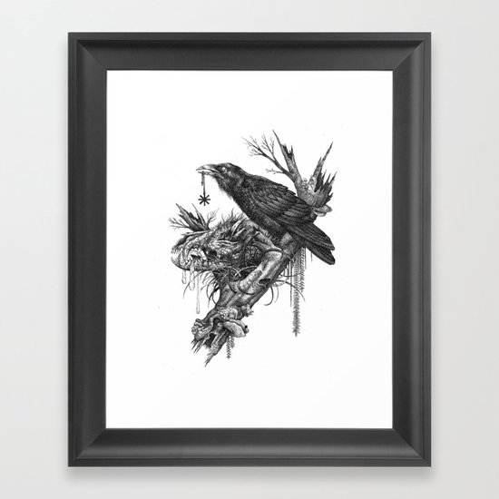 Wolf Skull and Raven. Framed Art Print