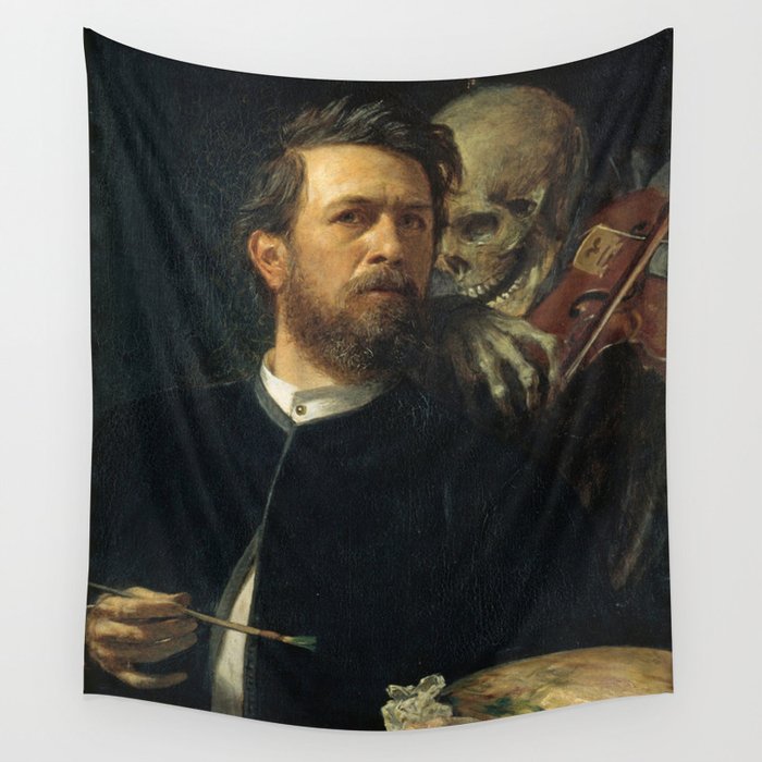 Self Portrait With Death Playing the Fiddle - Arnold Bocklin Wall Tapestry