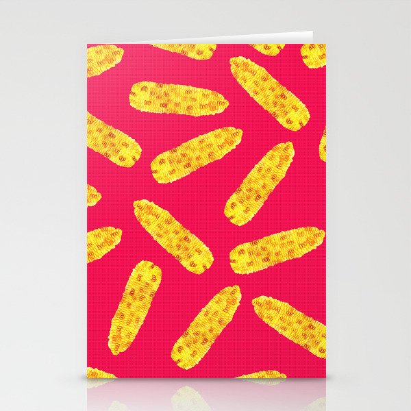 Funny Cute Hand Drawn Corn on the Cob on Neon PInk Stationery Cards