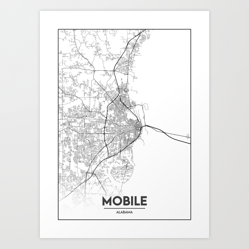 Minimal City Maps Map Of Mobile Alabama United States Art Print By Valsymot Society6