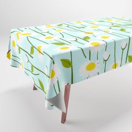 Retro Modern Daisy Flowers On Mint Green Tablecloth