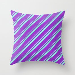 [ Thumbnail: Aquamarine & Dark Orchid Colored Striped/Lined Pattern Throw Pillow ]