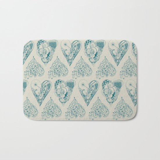 Blue and beige tangled heart pattern Bath Mat
