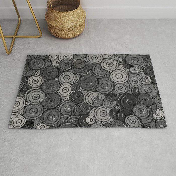 Heavy iron / 3D render of hundreds of heavy weight plates Rug