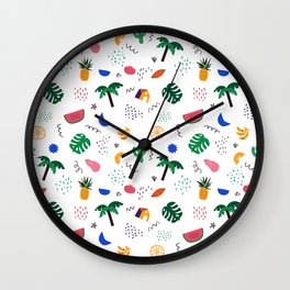 Colorful summer nature drawing seamless pattern Wall Clock