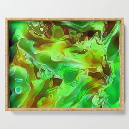 Emerald Field - green gold abstract swirl pattern Serving Tray