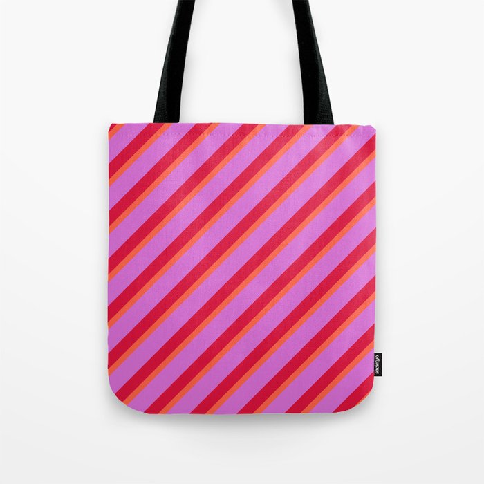 Red, Orchid & Crimson Colored Stripes/Lines Pattern Tote Bag