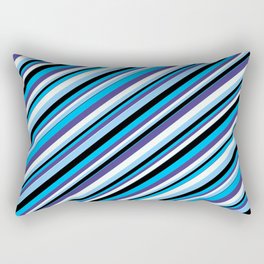 [ Thumbnail: Deep Sky Blue, Dark Slate Blue, Mint Cream, Light Sky Blue, and Black Colored Lines Pattern Rectangular Pillow ]