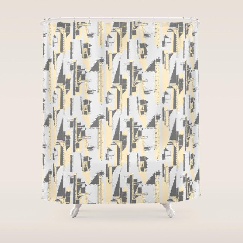 Black Yellow And Gray Architectural Print Shower Curtain By