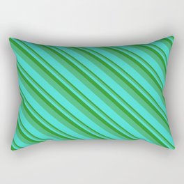 [ Thumbnail: Forest Green, Sea Green & Turquoise Colored Lined Pattern Rectangular Pillow ]