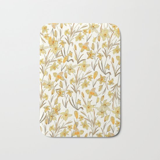 Yellow Floral Pattern Bath Mat