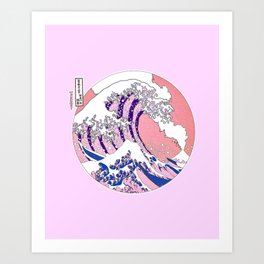 Great Wave Off Kanagawa | Mount Fuji Volcano Eruption | Pink and Blue Art Print