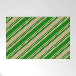 [ Thumbnail: Tan and Green Colored Lined Pattern Welcome Mat ]