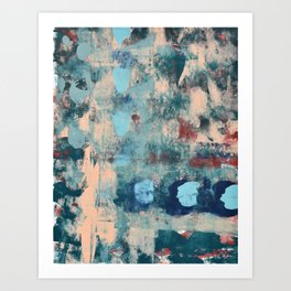 013: a bright contemporary abstract piece in southwestern blues and peach by Alyssa Hamilton Art  Art Print