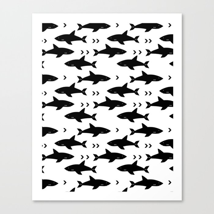 Sharks - shark week trendy black and white minimal kids pattern print Leinwanddruck