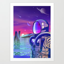 Astronaut Lost in Water Planet Art Print