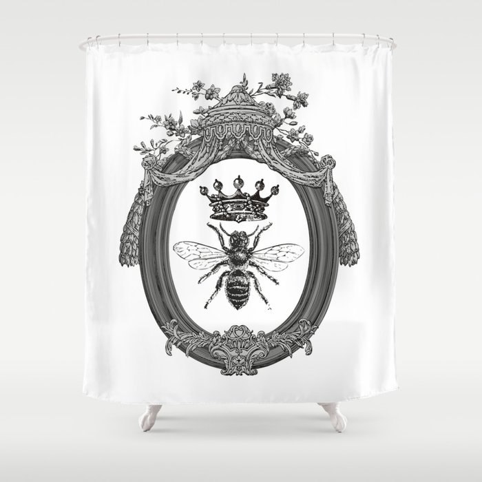 Queen Bee Vintage With Crown Black White And Grey Shower Curtain By Eclecticatheart