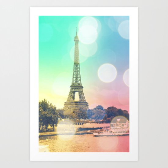 Paris. : Pastel Rainbow Bokeh Art Print