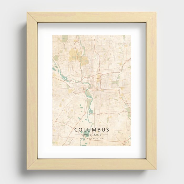 Columbus, United States - Vintage Map Recessed Framed Print