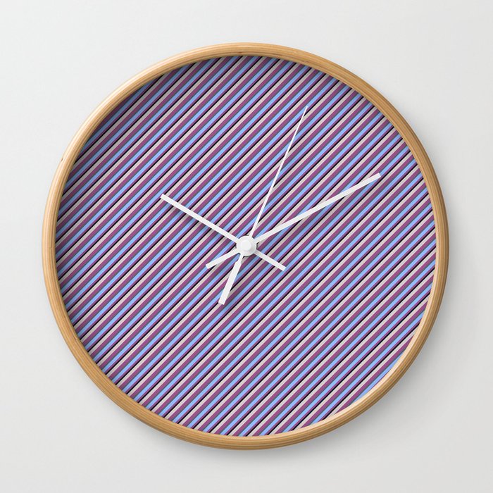 Light Lilac Blue Inclined Stripes Wall Clock