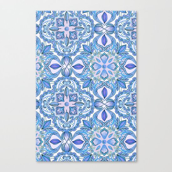 Cornflower Blue, Lilac & White Floral Pattern Canvas Print