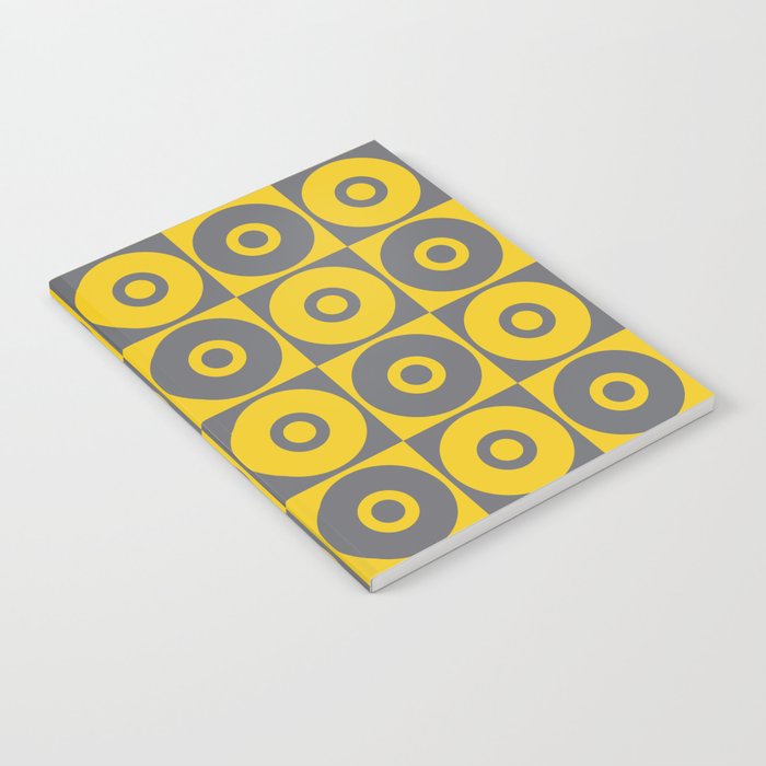 Grey Yellow Geometric Circle Repeat Pattern Notebook