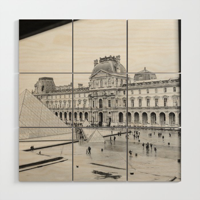 Iconic building,The Louvre in Paris in France | Architecture | black and white travel photography  Wood Wall Art