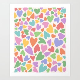 Retro Colorful Hearts Art Print
