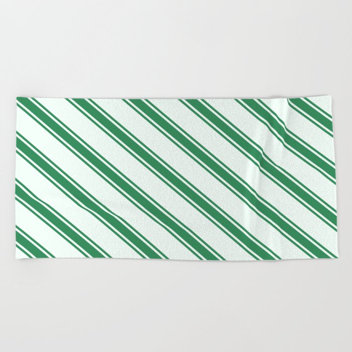Mint Cream & Sea Green Colored Lined/Striped Pattern Beach Towel