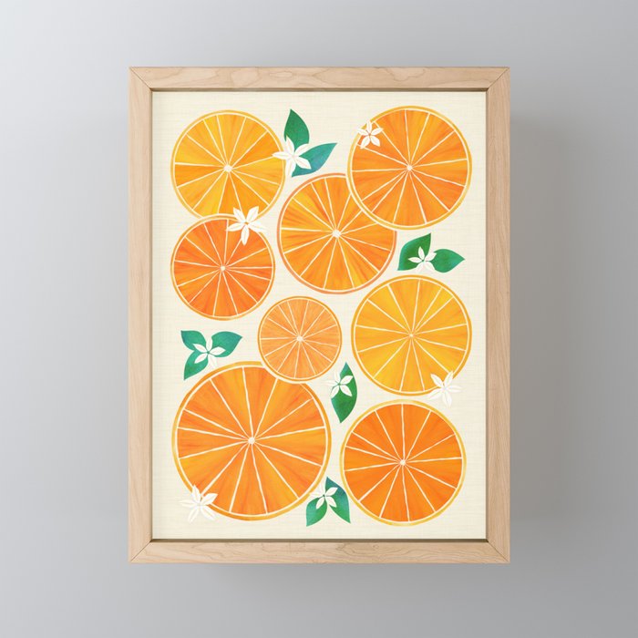 Orange Slices With Blossoms Framed Mini Art Print