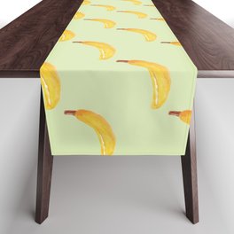 watercolor banana on pale green Table Runner