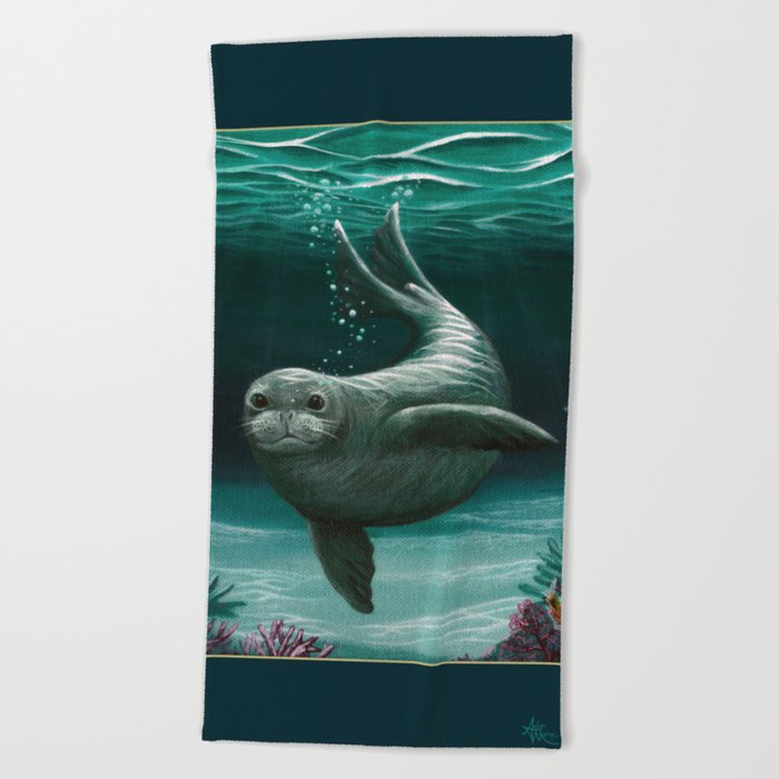 Hawaiian Monk Seal By Amber Marine Acrylic Painting Copyright
