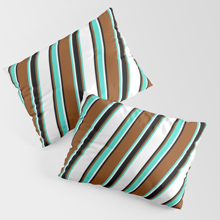 Brown, Turquoise, White, and Black Colored Lines/Stripes Pattern Pillow Sham