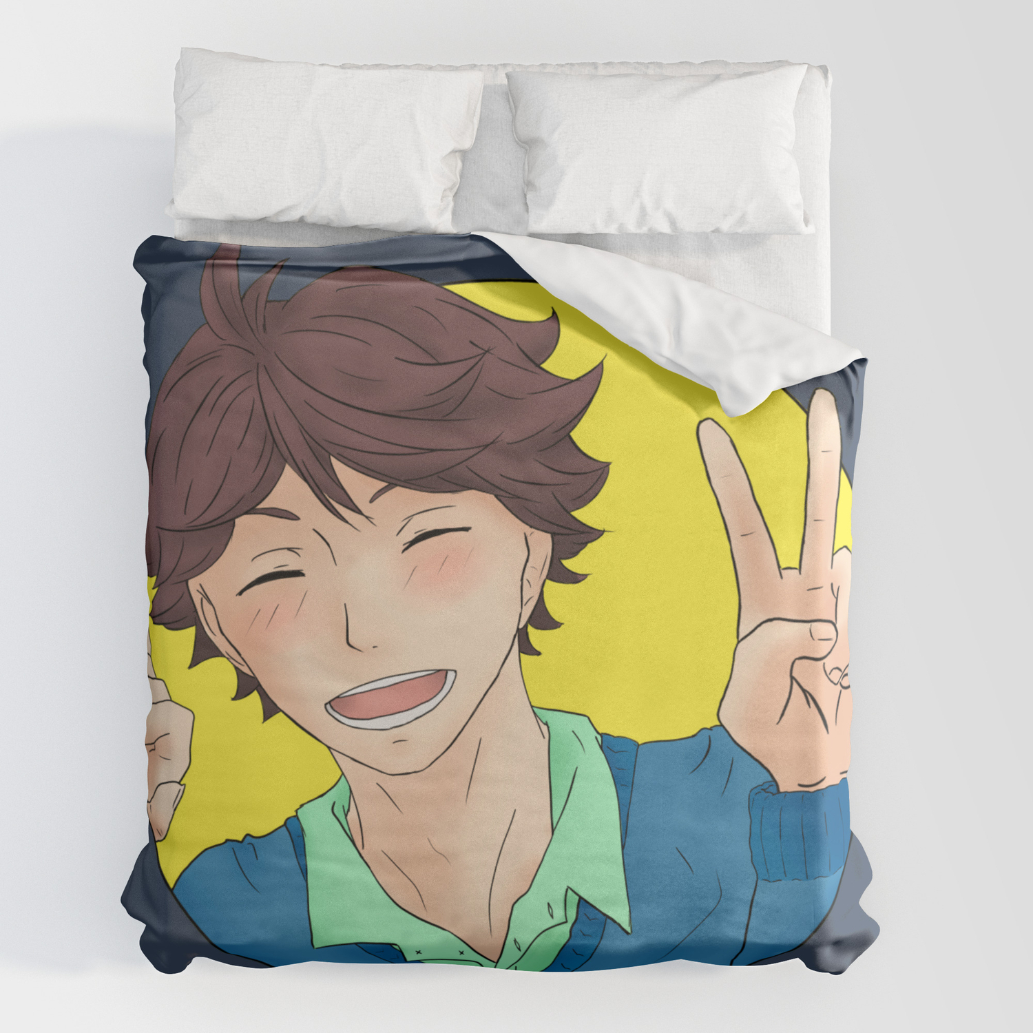 photo Toru Oikawa Peace Sign oikawa tooru haikyuu circle peace sign duvet cover