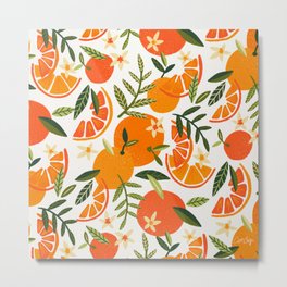 Orange Blooms – White Palette Metal Print
