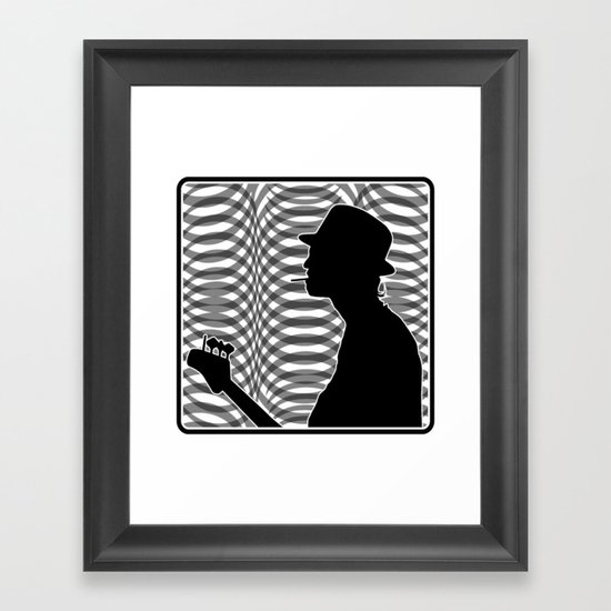 Bass Guitar Player Silhouette B/W Framed Art Print