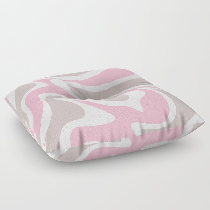 Liquid Abstract Waves \\ Pastel Pink and Muted Grey Beige Floor Pillow
