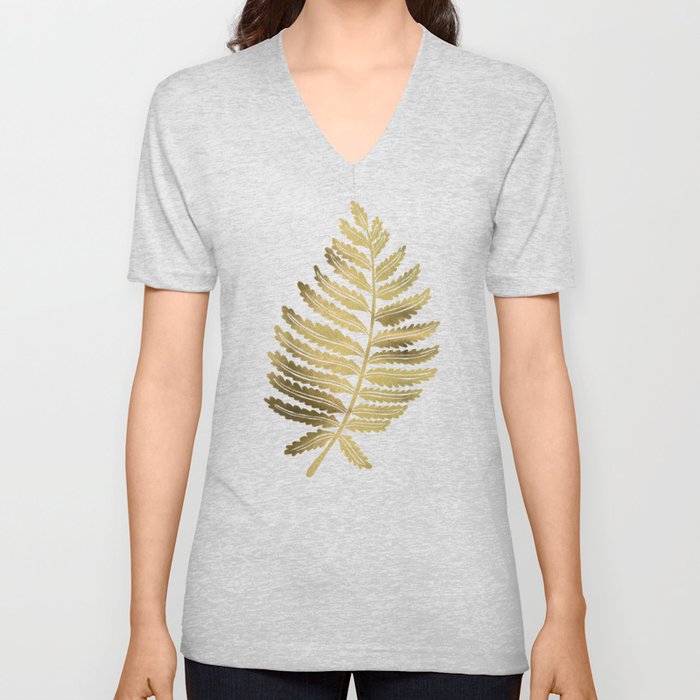 Golden Fern Leaf V Neck T Shirt