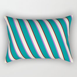[ Thumbnail: Beige, Orchid, Dark Cyan, and Maroon Colored Striped/Lined Pattern Rectangular Pillow ]