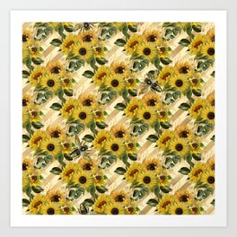 Beatiful Sunflower Design Art Print | Vintage, Flower, Boho, Bohemian, Botanical, Yellow, Leaves, Tpattern, Garden, Graphicdesign 