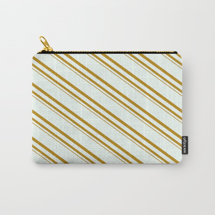 Mint Cream and Dark Goldenrod Colored Stripes Pattern Carry-All Pouch