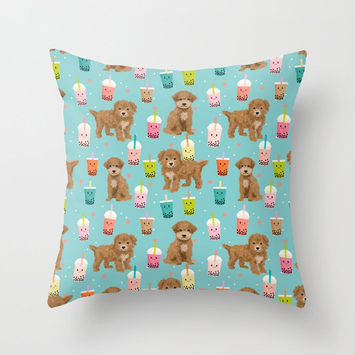 Bishpoo bubble tea kawaii food dog breed pet friendly pet portrait patterns Throw Pillow