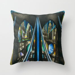 Brooklyn Bridge, New York City Skyline Art Deco landscape painting by Joseph Stella Throw Pillow