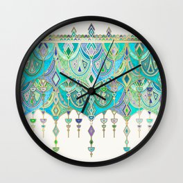 Art Deco Double Drop in Jade and Aquamarine on Cream Wall Clock