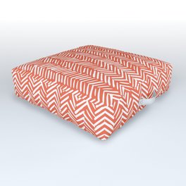 Boho Herringbone, Mudcloth Pattern, Orange Coral Outdoor Floor Cushion