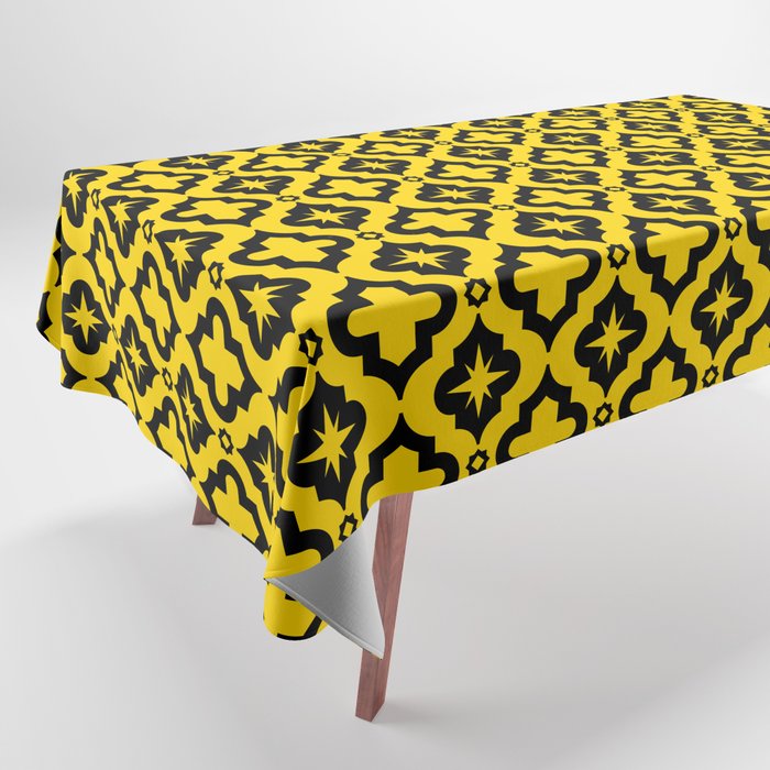 Yellow and Black Ornamental Arabic Pattern Tablecloth